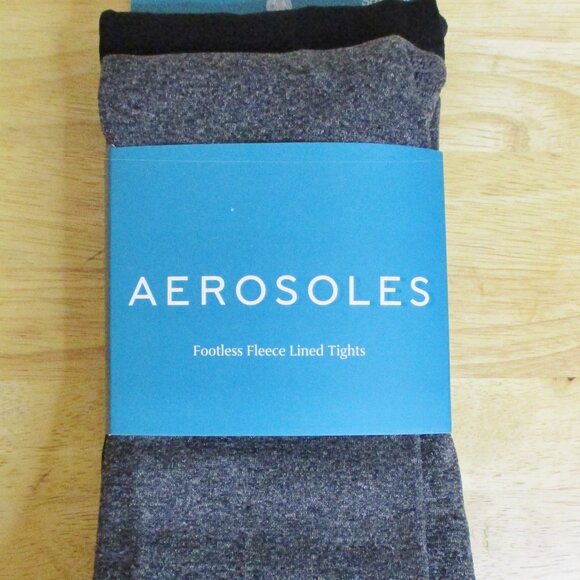 NWT Aerosoles Footless Fleece Lined Tights, 2 pk. Black & Gray Size Large/XLarge - Picture 1 of 12